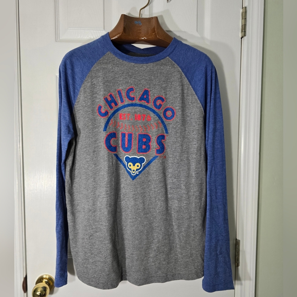 Chicago Cubs‎ Grey & Royal Blue Raglan Long Sleeve Tee Sports Athleisure